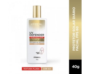 PROTETOR FACIAL L'ORÉAL UV DEFENDER FLUIDO FPS60 COR 3.0 40G