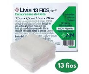 COMPRESSA DE GAZE LÍVIA 13 FIOS 10 UNIDADES