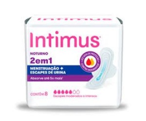 ABSORVENTE INTIMUS NOTURNO 2 EM 1 COM ABAS 8 UNIDADES