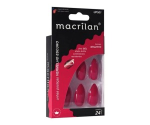 UNHAS POSTIÇAS MACRILAN STILETO VERMELHO 24 UNIDADES